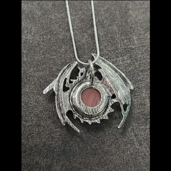 Silver Cherry Quartz Crystal Dragon Necklace - Picture 2 of 2